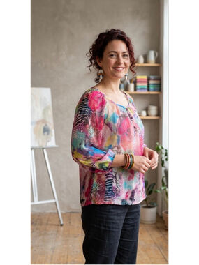 Alexandria Pierce Sheer Blouse Large Boho Colorful Spring